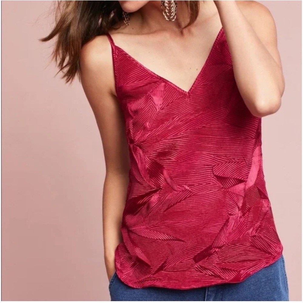 NWOT Anthropologie Floreat Textured Crinkle Satin Red Maroon Cami Tank Top S